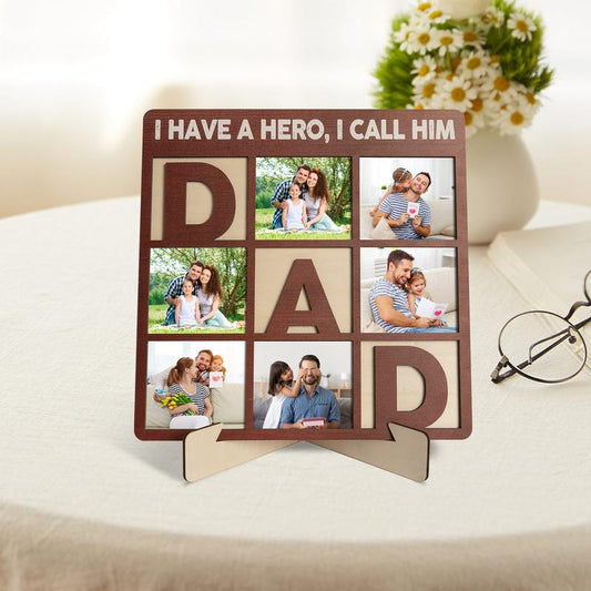 Dad Gift for Fathers Day, Dad Picture Frames from Daughter,Son, 3D Wood Family Photo Frame Decor Home Table Centerpiece