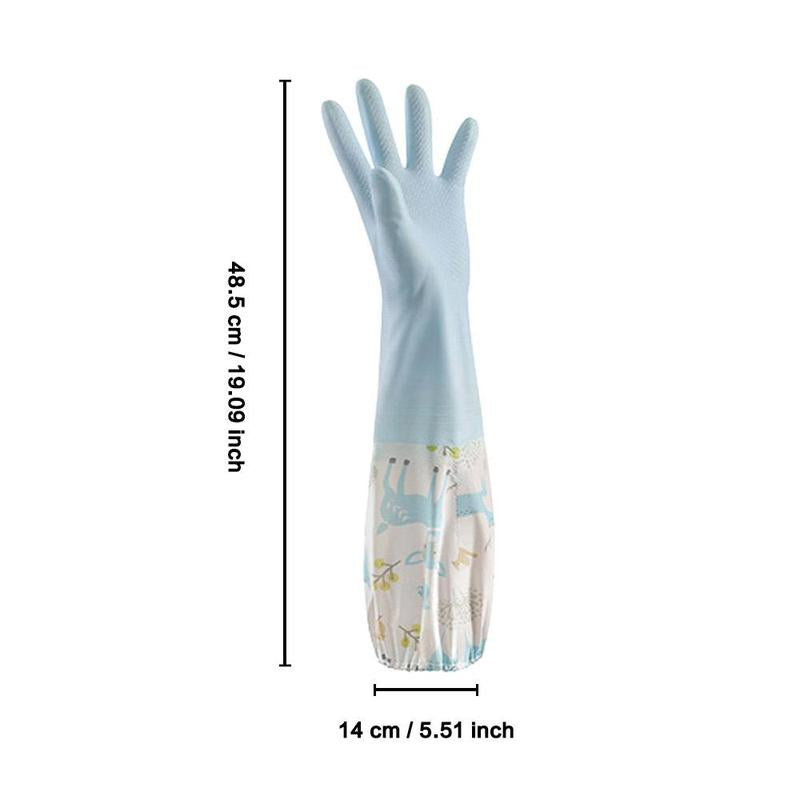 1 Pair Waterproof Household Cleaning Glove, Cartoon Animal Pattern Reusable Glove, Kitchen Cleaning Long Glove For Home Use