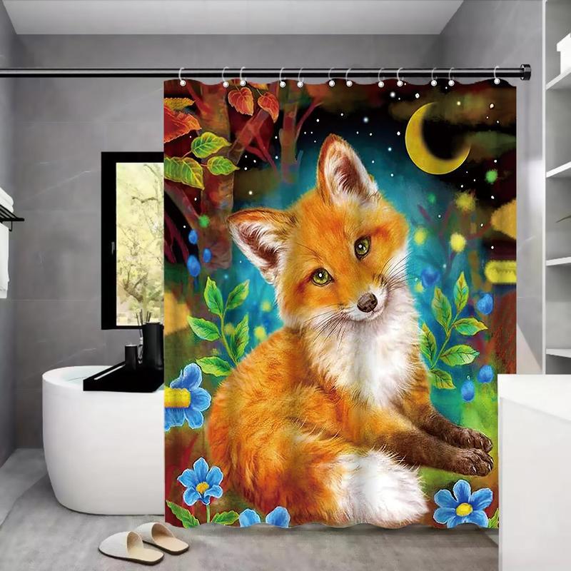 Fox Print Shower Curtain (1 Piece), Modern Waterproof Shower Curtain with 12pcs Hook for Bathroom, without Shower Rod