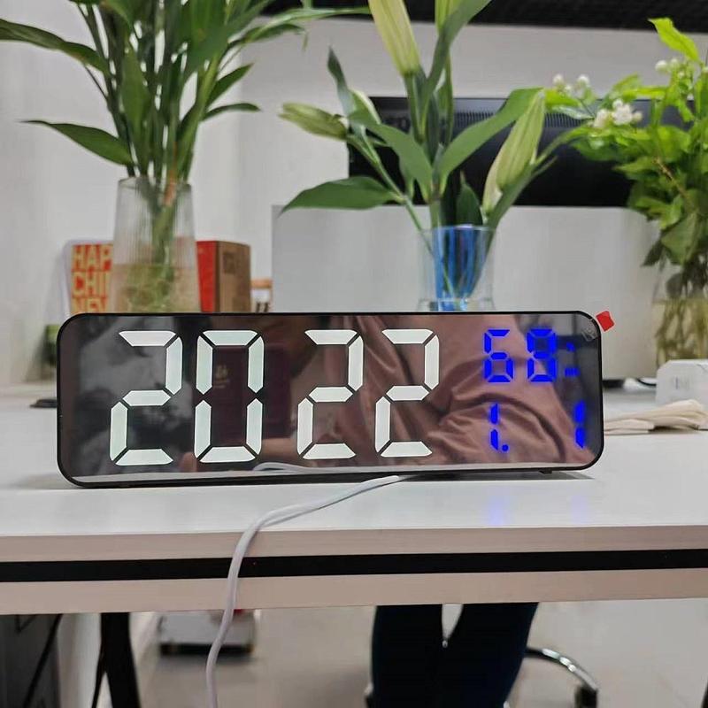 USB Powered Large Digital Wall Clock, Temperature & Humidity Date Display Alarm Clock, 12/24H Electronic LED Clock?[Battery Required, without Battery]