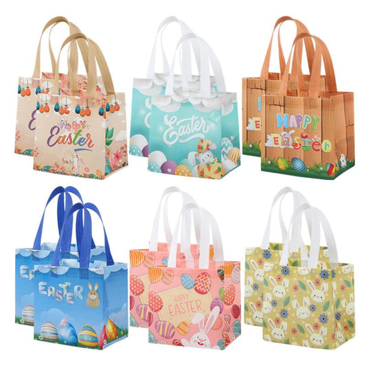 Easter Non-Woven Bag, 12pcs/set Creative Easter Gift Bag, Cute Spring Cartoon Bunny Pattern Shopping Tote Bag, Party Favor Bag, Spring Decor 2024, Easter Essentials, Party Treat Bag