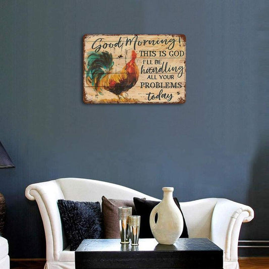 Vintage Rectangular Metal Plaque, 1 Piece Letter & Rooster Pattern Metal Wall Art Tin Sign, Wall Decorative Plaque, Wall Art Decor for Home Living Room Bedroom Office, Home Decor Collection