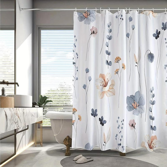 Floral Print Shower Curtain with 12pcs Hooks, Modern Minimalist Waterproof Shower Curtain, Bathroom Supplies