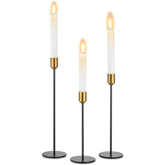 Candle Holders Candlestick Holders - Set of 3 Taper Candle Holders with Brass Color Top, Candle Sticks Long Holder for Party, Wedding, Dining, Home Decor, Fits 3/4 inch Thick Candles Gift Metal Ornaments