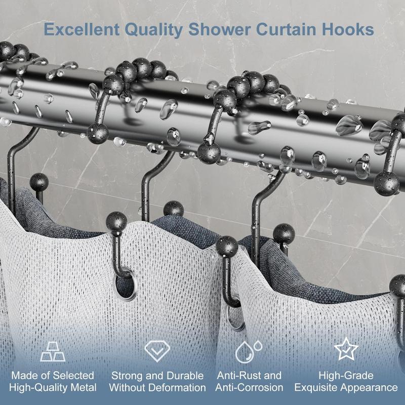 Shower Curtain Hooks Rings, Sturdy Shower Curtain Hooks Rings Rust Proof Metal Double Sided Shower Hooks Rings for Bathroom Shower Curtain Rod Curtains, Set of 12 Hooks