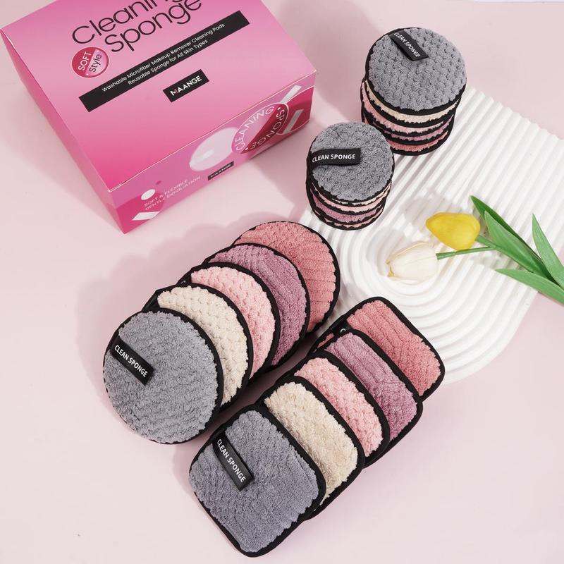 Makeup Remover Puff Set, 20pcs/set Including 5 Large Round+5 Large Square+5 Medium Round+5 Small Round Puffs, Makeup Remover Tool, Facial Cleaning Tool, Makeup Accessories