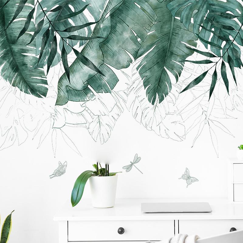 Tropical Leaf Pattern Wall Sticker, 1 Piece Creative Spring Home Decor Self Adhesive Wall Decor, Modern Sticker for Home Living Room Bedroom Decor