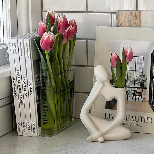 Book Vase for Flowers Aesthetic Room Decor, Artistic and Cultural Flavor Decorative Acrylic Vase, Unique Home/Bedroom/Office Accent, A Book About Flowers