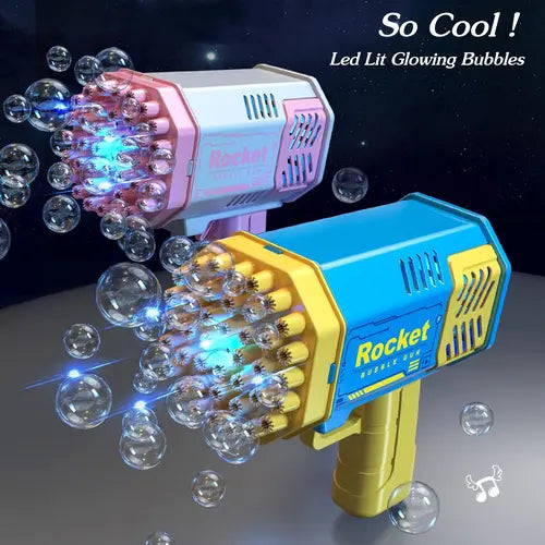 2-packed 40 Holes LED Lights Colourful Bubble Gun with FlashLight/Bubble Solution, Big Rocket Launcher Bubble Machine