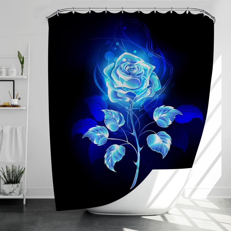 Rose Pattern Shower Curtain, Waterproof & Anti-mould Shower Curtain with Hook, Bathroom Supplies for Home Decor