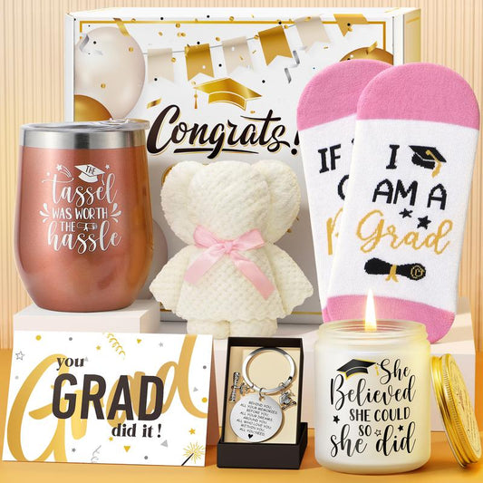 Mayicivo Graduation Gifts for Her 2024, Best High School College Graduation Gifts Cool Master Degree Grad Gifts Box, Congratulations Gifts for Graduates Girls Women Daughter Nurse Sister Friend w/Wine Tumbler Adult Unisex Party Bags & Gifts