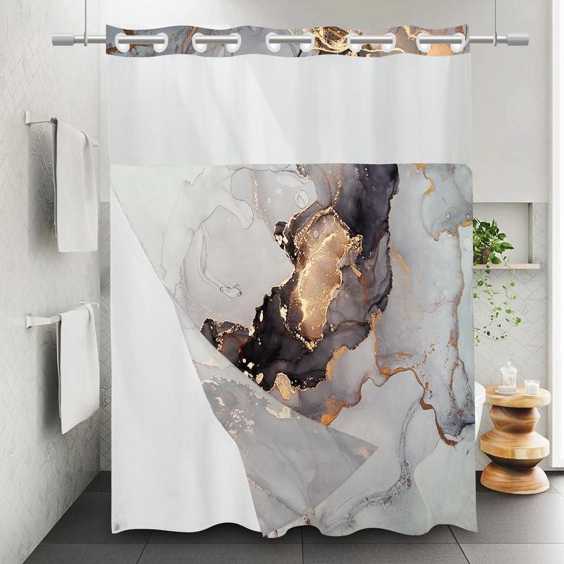 Marble Pattern Shower Curtain, Waterproof Hook Free Design Shower Curtain, Bathroom Supplies for Home Decor, Room Decor, Fall Decor, Bathroom Gadgets 2024, Bathroom Accessories