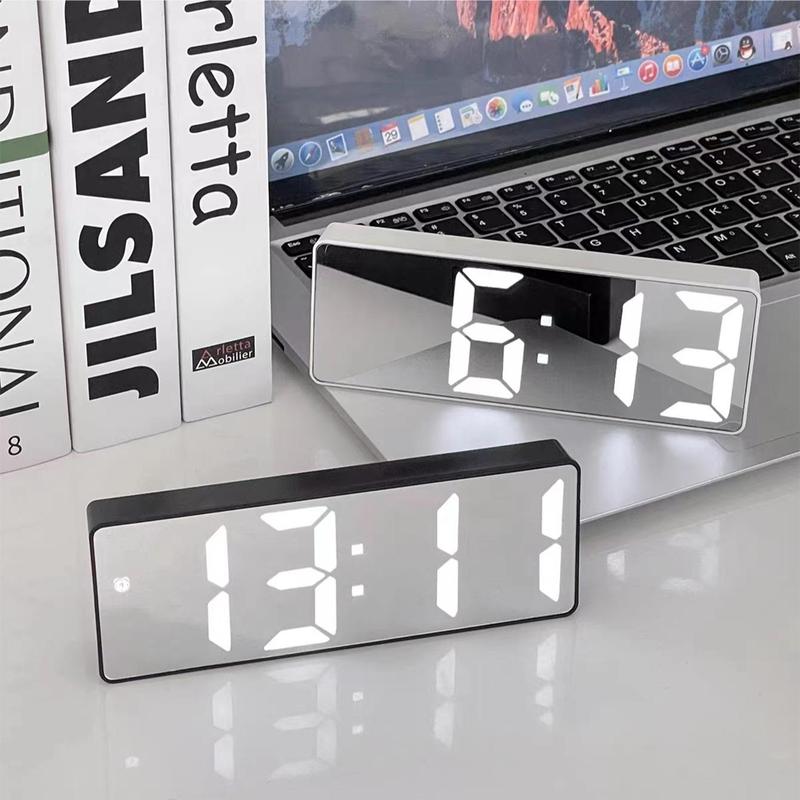 Back to School Season LED Electronic Alarm Clock without Battery, LED Lights Modern Simple Mirror Clock, Desk Clock for Home Office