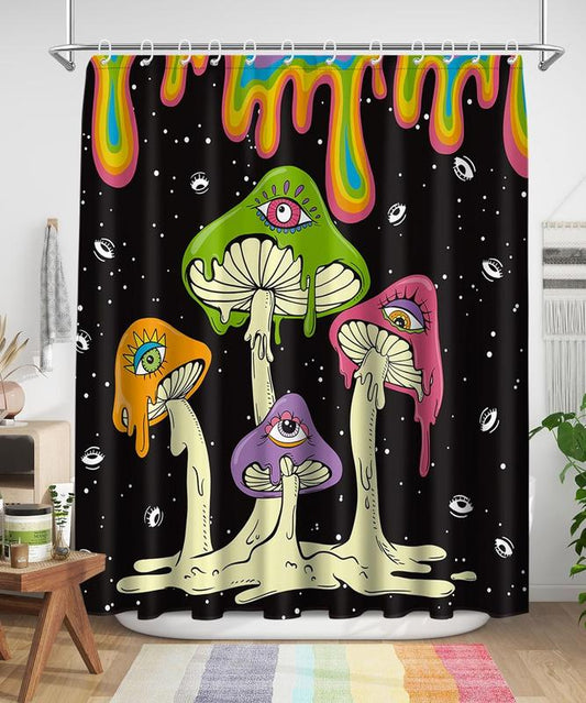 SUMGAR Mushroom Shower Curtain, Boho Trippy Mushrooms -eye of the devil Black Shower Curtains with 12 Hooks, Water-Repellent and Durable Fabric, 72 x 72 inches