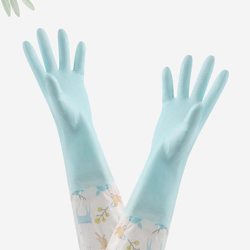 1 Pair Waterproof Household Cleaning Glove, Cartoon Animal Pattern Reusable Glove, Kitchen Cleaning Long Glove For Home Use