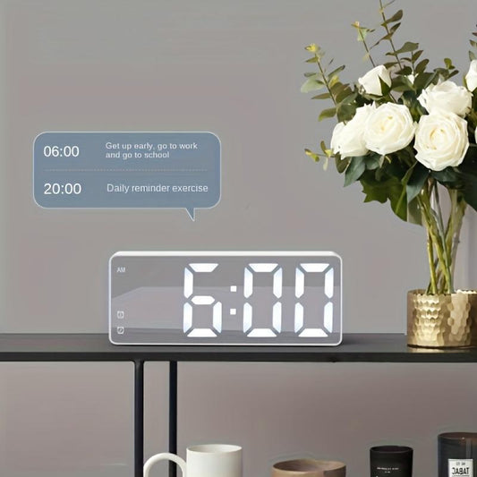 Back to School Supplies Digital Alarm Clock,Voice-Controlled Desk LED Alarm Clock with Temperature & Snooze - Stylish Bedroom Decor