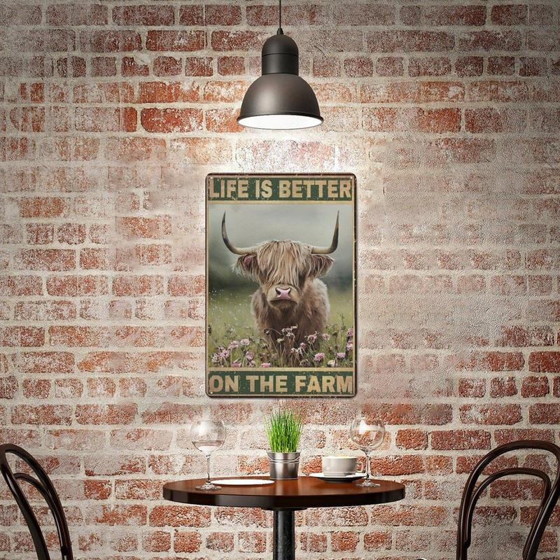 Highland Cow Pattern Retro Metal Sign, 1 Piece Funny Cow Art Retro Poster, Vintage Metal Sign For Cafe & Home