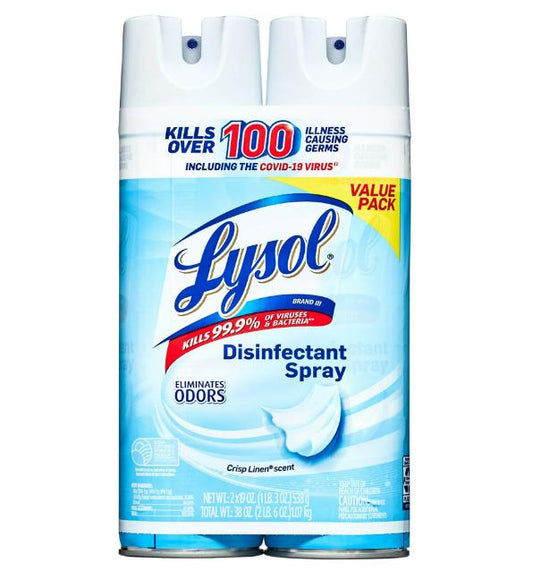 Lysol Disinfectant Spray, Sanitizing and Antibacterial Spray, For Disinfecting and Deodorizing, Crisp Linen, 19 Fl. Oz (Pack of 2)