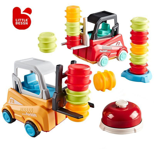 Crazy Forklift Stacking Game, 1 Set Colorful Stacking Game Toy, Including 2 Cars & 18 Barrels & 18 Question Cards & 2 Bases & 1 Bell, Interactive Game