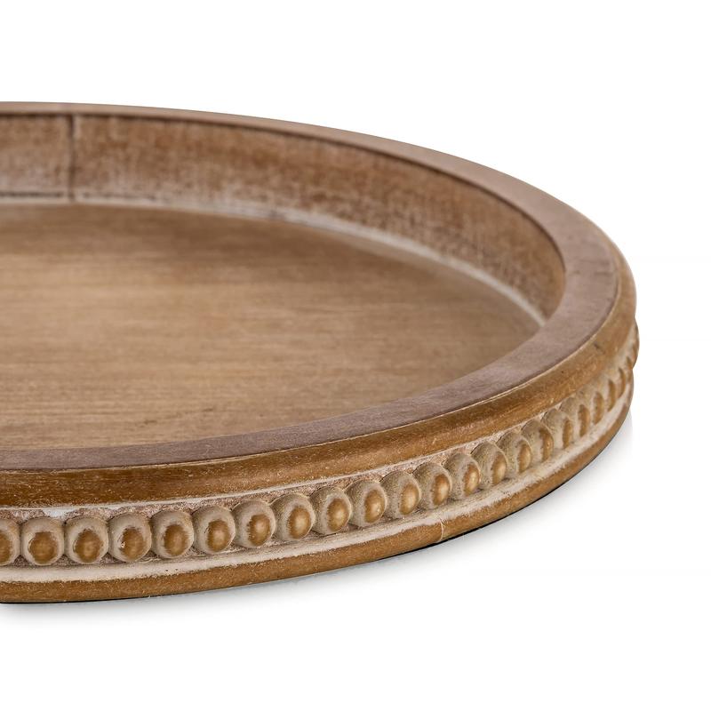 Farmhouse Wood Tray Candle Holder - Bead Round Wooden Decorative Tray for Coffee Table Decor Serving Trays Kitchen Counter Rustic Centerpiece for Living Room Home Organizer, Brown