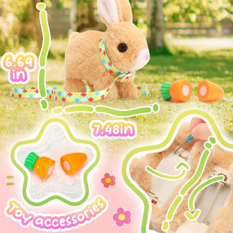 Tagitary Plush Toys Bunny Electronic Toy with Sounds,Wiggling Ears,Hopping,Twitching Mouth and Nose, Interactive Rabbit Toy with Leash,Easter Christmas Birthday Gift