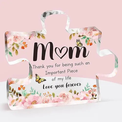 Gifts for Mom - Delicate Mom Birthday Gifts from Daughter Son - Engraved Acrylic Block Puzzle Piece 3.9 x 3.3 inch - Mothers Day Thanksgiving Birthday Gifts for Mom, Ideas