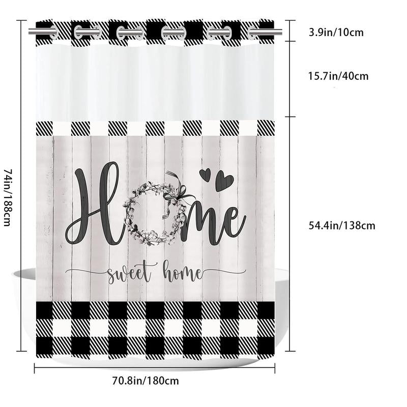 Plaid Pattern Shower Curtain, Double Tier No Hook Waterproof Shower Curtain, Bathroom Decoration Supplies for Home Dormitory Hotel Salon, Bathroom Gadgets 2024, Room Accessories for 2024