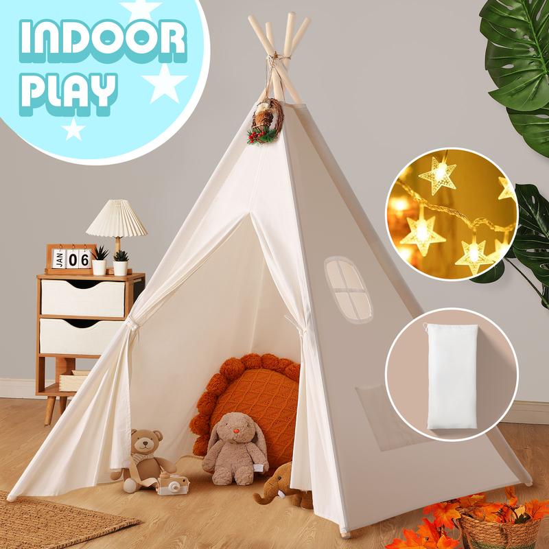 Natural Canvas Teepee Tent for Kids - Foldable Indoor & Outdoor Playhouse with Carry Case