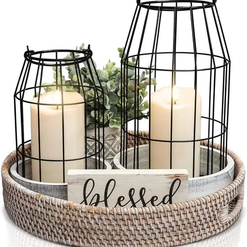 Rustic Farmhouse Lantern Decor - Stylish Decorative Lanterns for Your Living Room, Fireplace Mantle or Kitchen Dining Table - Modern Upscale Beauty for Your Entire Home Decoration Gift