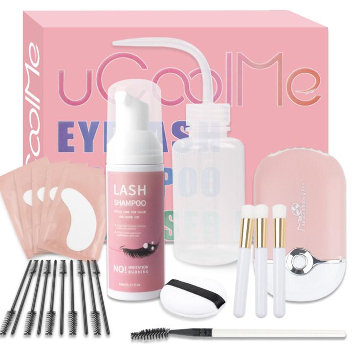 uCoolMe DIY Lash Aftercare Kit | Cleanser Lash Shampoo for Clusters, USB Mini Portable Fan Rechargeable Electric Handheld Air Conditioning Lash Remover Makeup For Girl Beginner Friendly