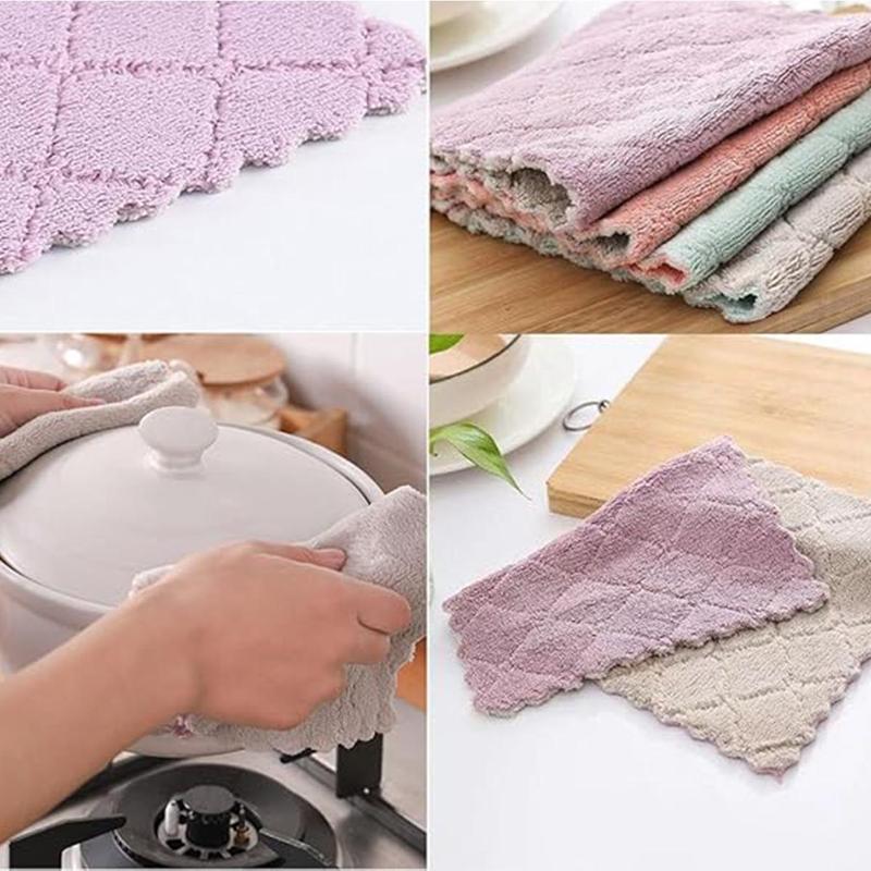 10pcs Coral Fleece Dishtowels, Premium Super Absorbent Kitchen Towels, Nonstick Oil Fast Drying Washcloths