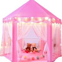 Pink Princess Castle Tent with Fairy Star Lights for Girls, Hexagon Playhouse for Kids Indoor/Outdoor Games