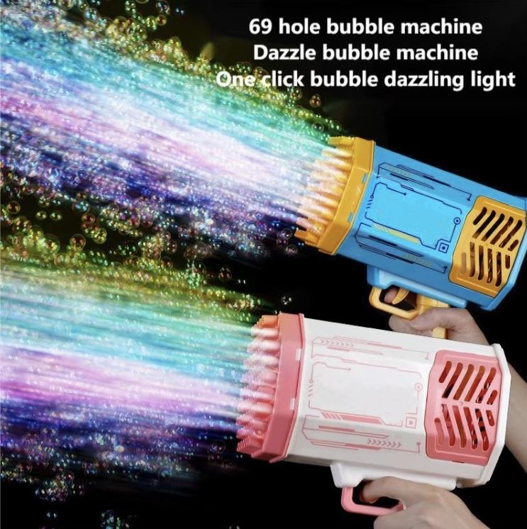 Rocket Bubble Machine Toy | Bubble Machine Blower Machine for Kids & Adults | Giant Bubble Maker with Lights | Ideal for Indoor & Outdoor Play | 69 Holes & Charging Cable