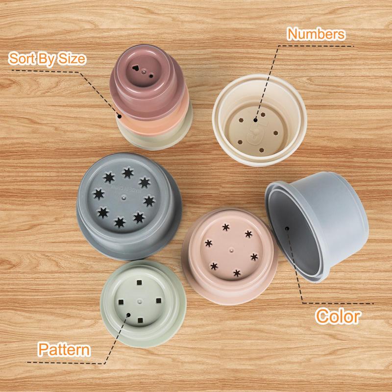 Random Color Stacking Cup Toys (8pcs/set), Counting Nesting Measuring Cup Set, Stackable Bath Toys For Boys And Girls