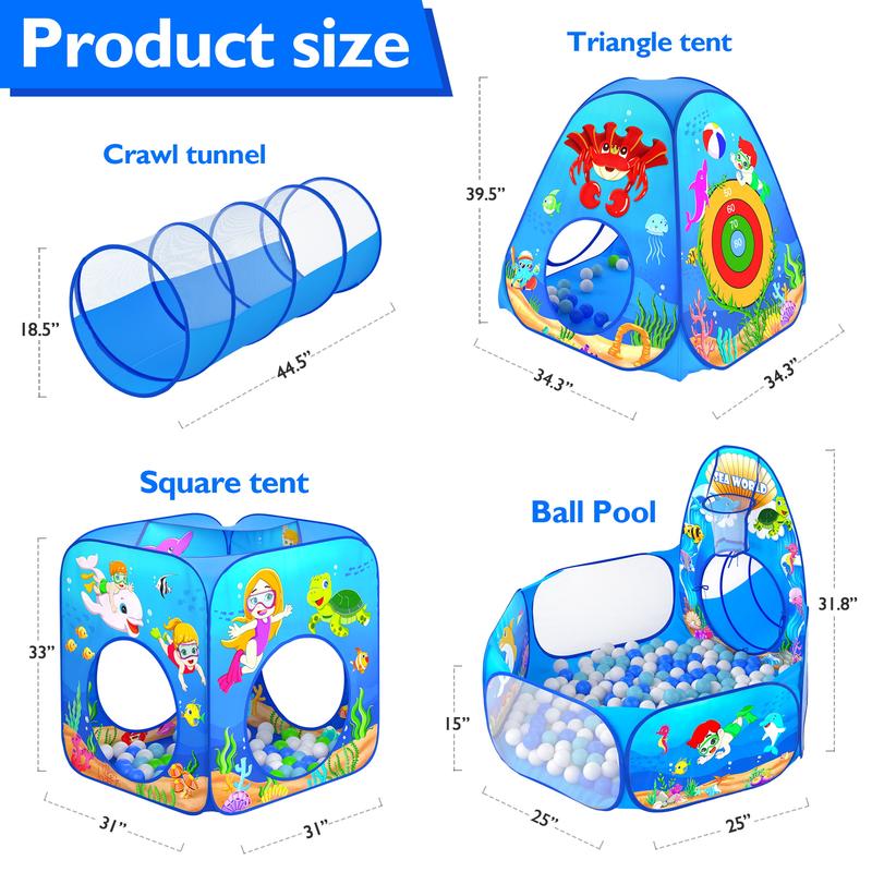 5pc Kids Play tent for Girls and Boys 4-12 Years with Child Tunnel for Kids Ball Pits Gifts Toys Indoor Outdoor Game indoor tent pit tunnel