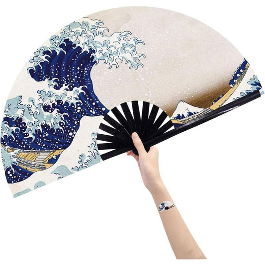 Large Folding Fan, Bamboo and Nylon-Cloth Folding Hand Fan, Hand Folding Fans for Women/Men, Hand Fan Festival Fan Gift Fan Folding Fan Dance Fan