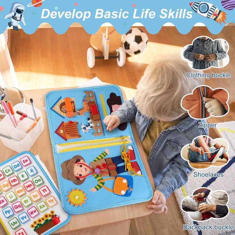 Busy Board for Toddlers,Busy Book Montessori Sensory Board Travel Quiet Book Preschool Educational Learning Toy for Baby Kids Car Plane Basic Dress Skills Fine Motor Activity Boards for 1+ Years Old