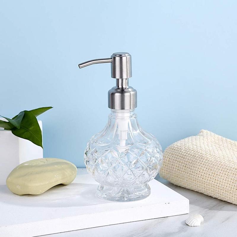 YunNasi Soap Dispenser with Stainless Steel Pump, Clear Design, Vintage and Elegant, Refillable Liquid Hand Soap Dish Soap Dispensers for Bathroom Counter, Kitchen Sink (Style 1)