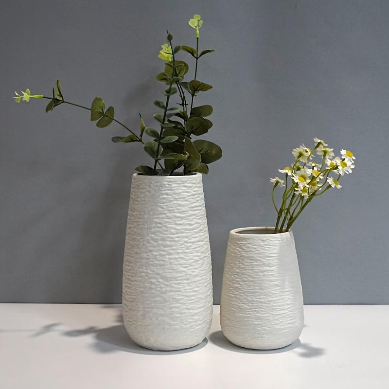 White Ceramic Vases Set of 2, Home Decor Stone Vases Boho Simple Modern Stereo Grain Table Decorative Vases for Bedroom, Living Room, Office Table Home Gift Women Ornaments