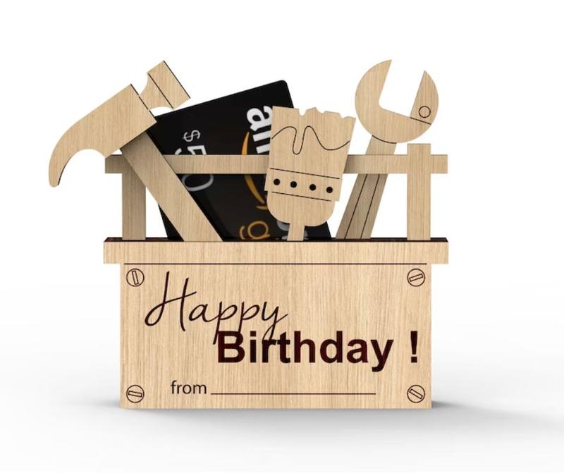 Personalized Happy Birthday Tool Bag Custom Gift Card Sleeves Dad Gifts Wooden Engraved Wood Gift Card Box Money Holders UnPainted