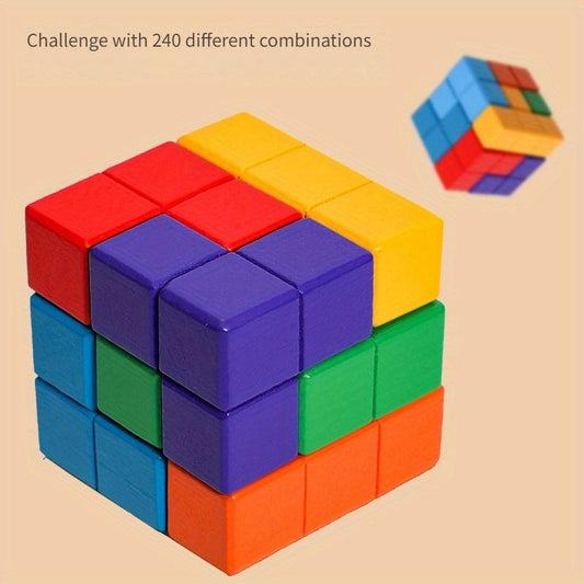 Intelligence Promotion Rubik's Cube Building Blocks-Natural Wood, Mixed Color, Logic and Critical Thinking Development Education STEM Toys