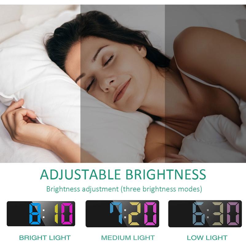 Digital Alarm Clock Colorful LED Electronic Clock Operated Smart Desk Clock USB/Battery 12/24H Display 3 Adjustable Brightness 5 Modes Voice Control Snooze Function Reusable novanex  clock