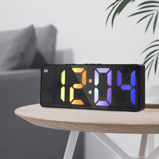 Digital Alarm Clock,6.7 inch Colorful LED Electronic Clock USB/Battery Operated Smart Desk Clock 12/24H Display 3 Adjustable Brightness Voice Control Snooze Function Reusable