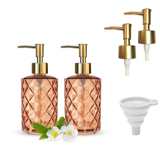 330ml Soap Dispenser, 5 Counts/set Including 2 Exquisite Soap Dispensers & 2 Pump Heads & 1 Funnel, Refillable Soap Dispenser Set, Bathroom Supplies