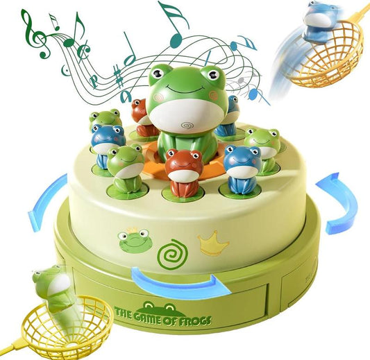 Frog Bounce Plate,Children's Electric Rotary Toy,Musical Bounce Rotary, Cartoon Net Catching Intelligent Round Plate, Gift for Boys and Girls