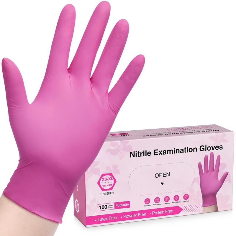 Powder-Free Nitrile Gloves, Small, 100ct Box - 3-mil, Disposable, Latex-Free, for Kitchen, Cleaning, Estheticians, Hair Stylist - Pink/Fuchsia