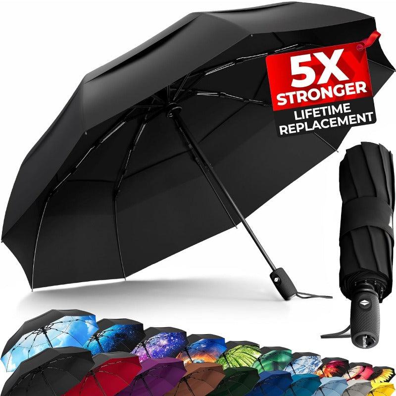 Windproof Travel Umbrella (Compact & Beautiful), Small Strong but Light Portable and Automatic Folding Rain Umbrella, Durable Grip, Fits Car & Backpack