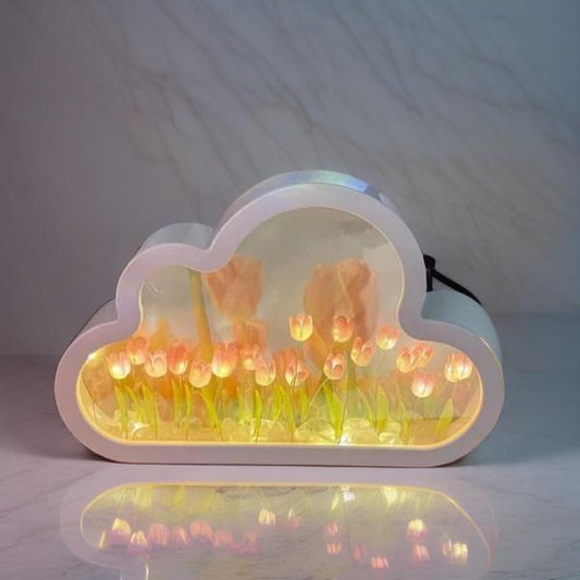 Cloud Tulip Design Lamp, DIY Tulip Night Light, Easter Decorations, Cloud Mirror Night Light, Tulip Led Table Light for Decoration, Spring Easter Ornaments