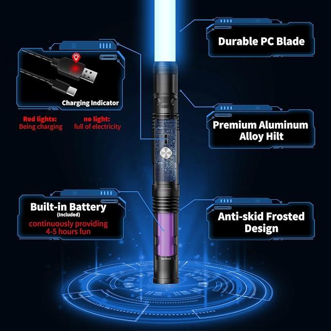 Lightsabers,Heavy Dueling Lightsabers with RGB 14 Colors, 2-in-1 Rechargeable Double Bladed Light Sabers for Adults Kids Cosplay Halloween, Birthday Gift