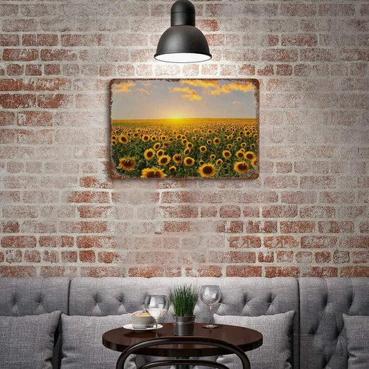 Sunflower Field Pattern Metal Sign, 1 Piece Modern Metal Wall Art, Vintage Tin Sign For Home Decor, Room Decor